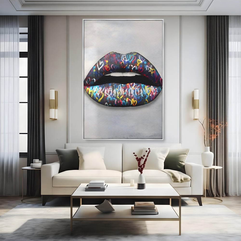 Tablou Canvas Premium LuxCanva® A1126, Black Lips ,  Buze, Inimi Colorate, Ruj Negru, Culori Vibrante