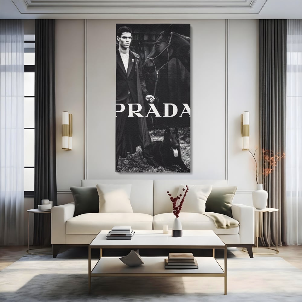 Tablou Canvas Premium, LuxCanva® A1129, Prada Men, Moda, Luxury Brands, Fashion, Alb, Negru