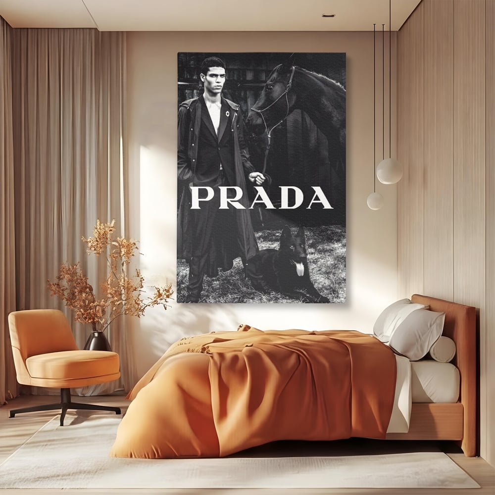 Tablou Canvas Premium, LuxCanva® A1129, Prada Men, Moda, Luxury Brands, Fashion, Alb, Negru
