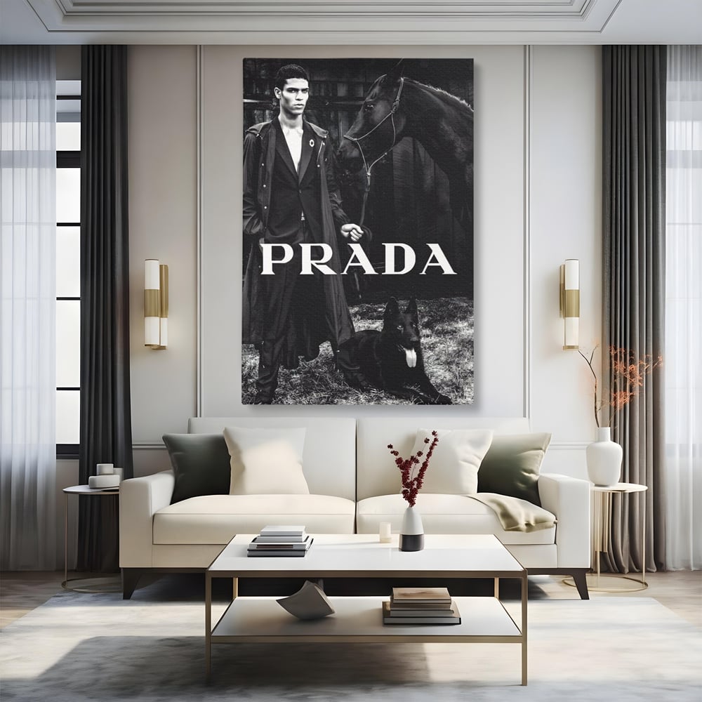 Tablou Canvas Premium, LuxCanva® A1129, Prada Men, Moda, Luxury Brands, Fashion, Alb, Negru