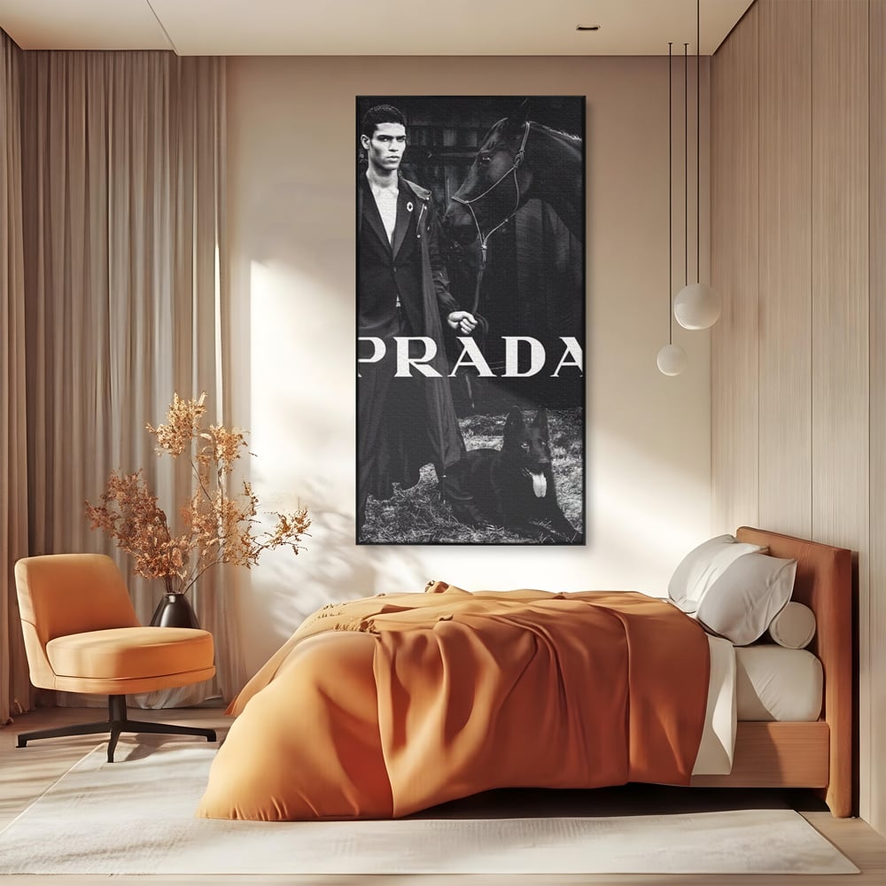 Tablou Canvas Premium, LuxCanva® A1129, Prada Men, Moda, Luxury Brands, Fashion, Alb, Negru