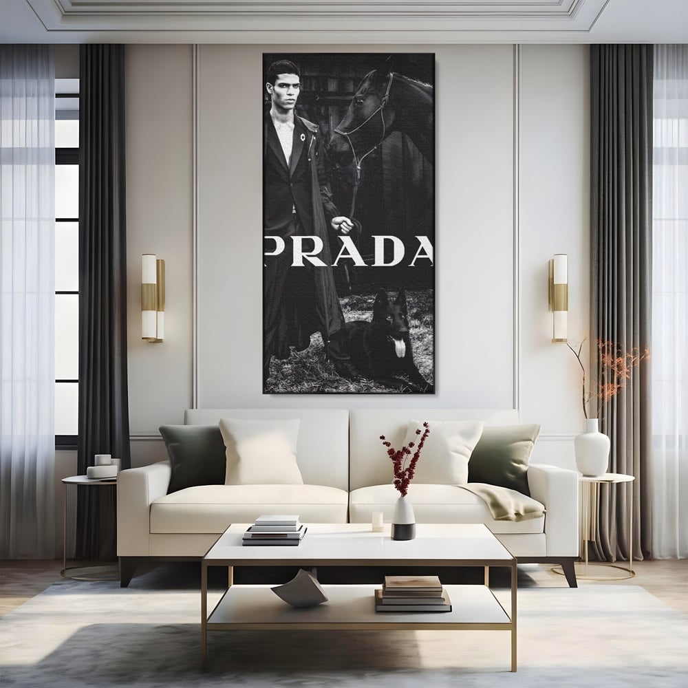Tablou Canvas Premium, LuxCanva® A1129, Prada Men, Moda, Luxury Brands, Fashion, Alb, Negru