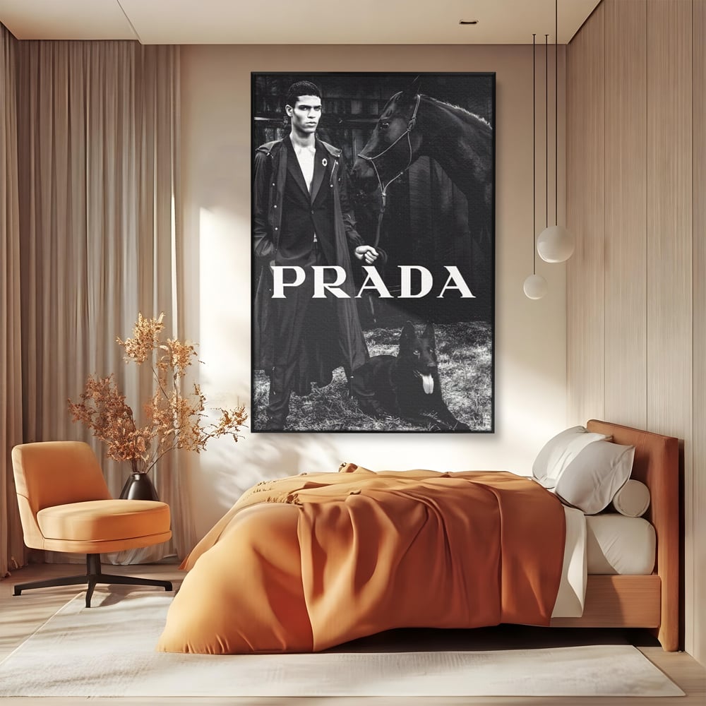 Tablou Canvas Premium, LuxCanva® A1129, Prada Men, Moda, Luxury Brands, Fashion, Alb, Negru