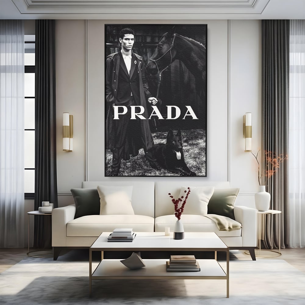 Tablou Canvas Premium, LuxCanva® A1129, Prada Men, Moda, Luxury Brands, Fashion, Alb, Negru