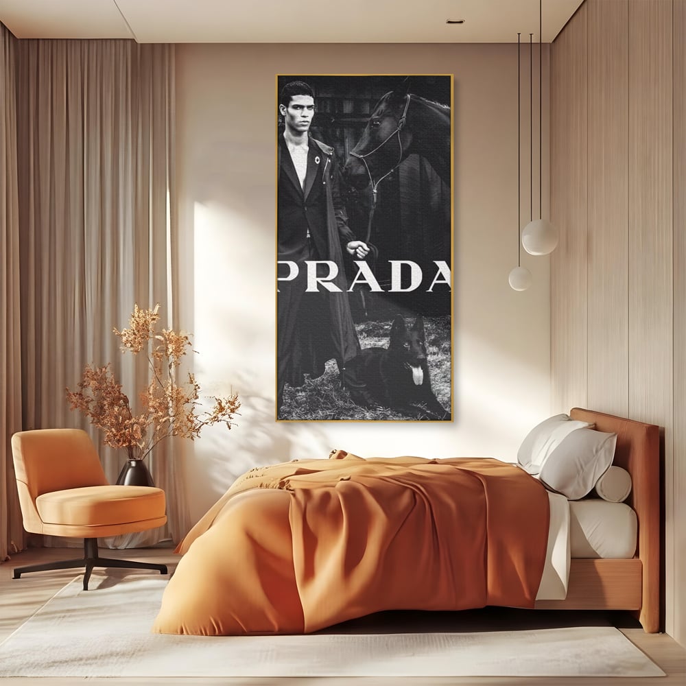Tablou Canvas Premium, LuxCanva® A1129, Prada Men, Moda, Luxury Brands, Fashion, Alb, Negru