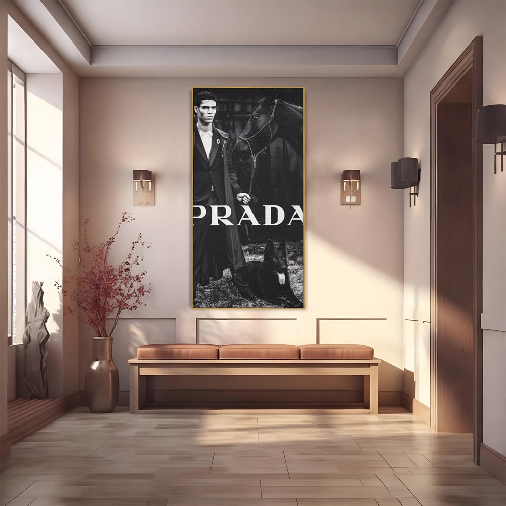 Tablou Canvas Premium, LuxCanva® A1129, Prada Men, Moda, Luxury Brands, Fashion, Alb, Negru