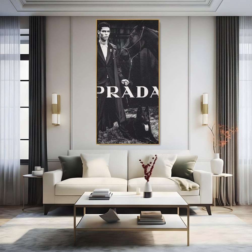 Tablou Canvas Premium, LuxCanva® A1129, Prada Men, Moda, Luxury Brands, Fashion, Alb, Negru