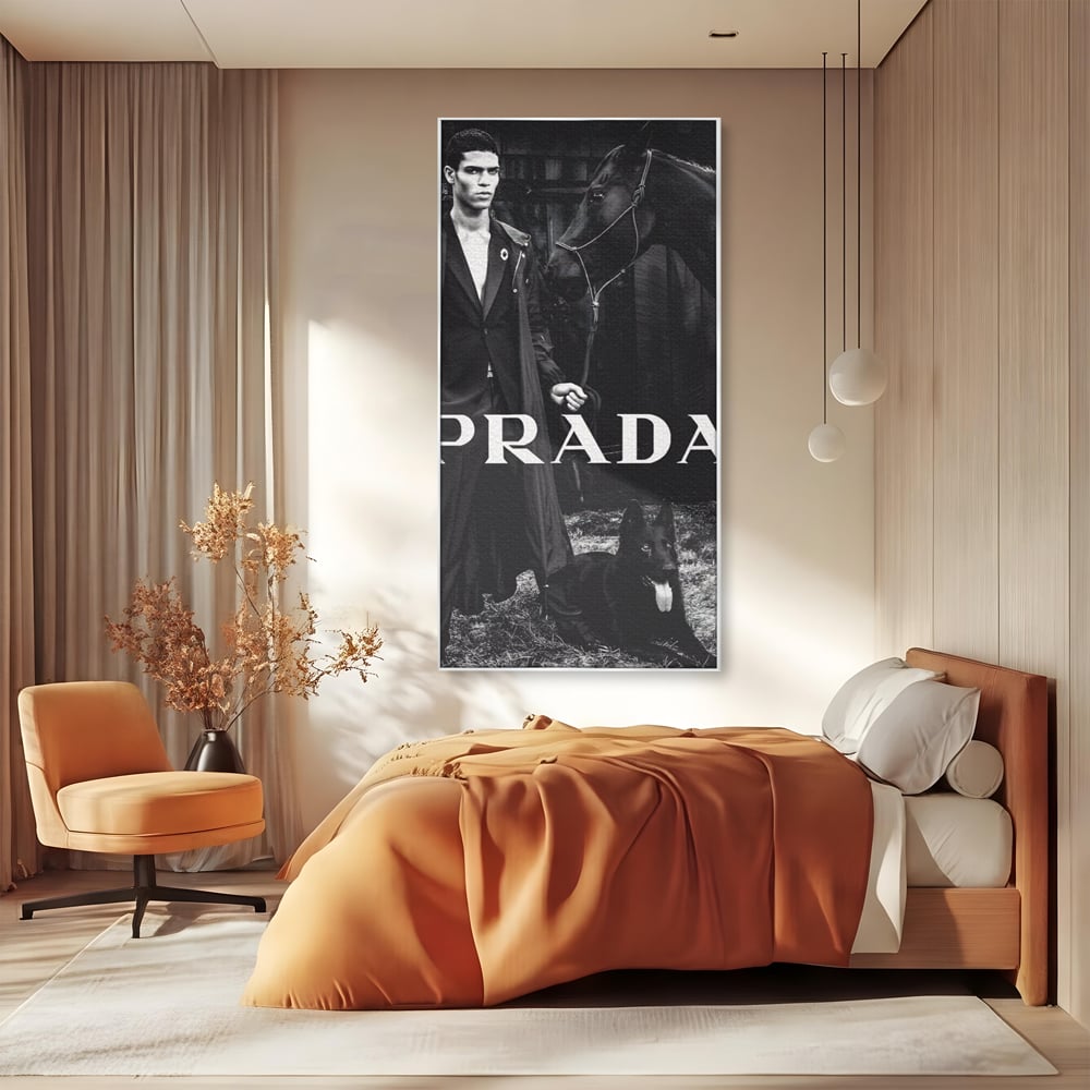 Tablou Canvas Premium, LuxCanva® A1129, Prada Men, Moda, Luxury Brands, Fashion, Alb, Negru