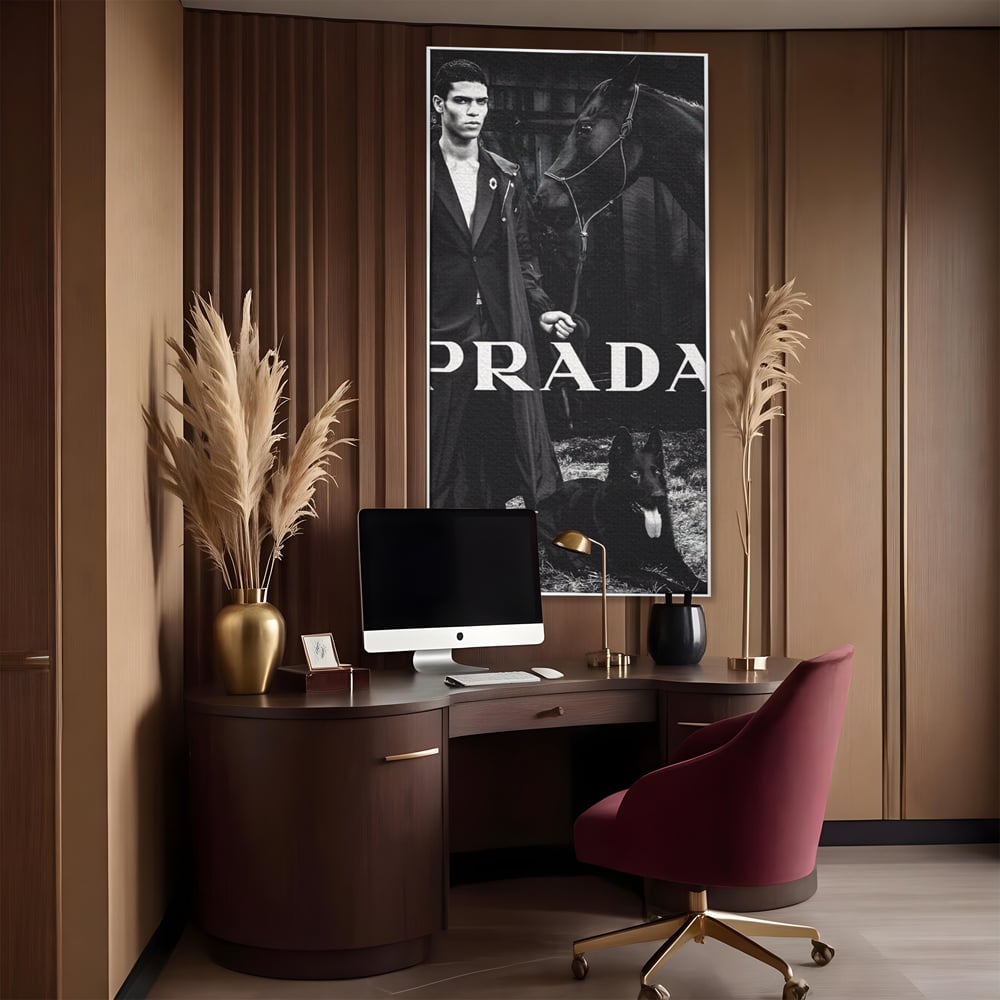 Tablou Canvas Premium, LuxCanva® A1129, Prada Men, Moda, Luxury Brands, Fashion, Alb, Negru