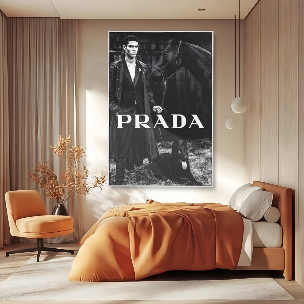Tablou Canvas Premium, LuxCanva® A1129, Prada Men, Moda, Luxury Brands, Fashion, Alb, Negru
