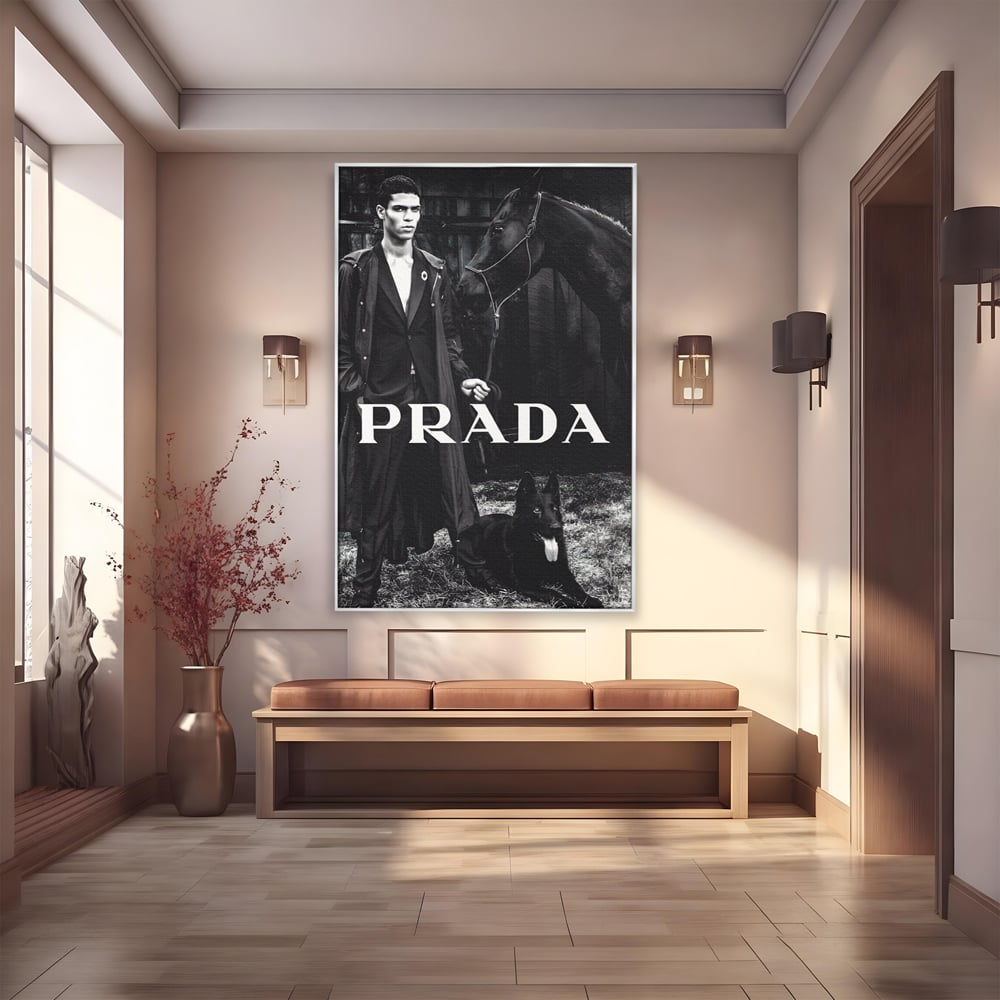 Tablou Canvas Premium, LuxCanva® A1129, Prada Men, Moda, Luxury Brands, Fashion, Alb, Negru