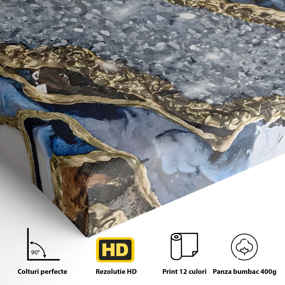 Tablou Canvas Premium LuxCanva® A1130, Marmura Albastra , Abstract, Auriu, Colorat, Arta, Culori Vibrante
