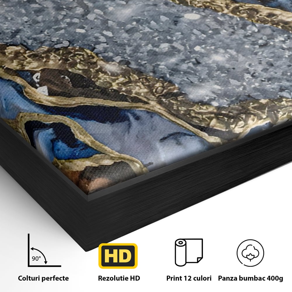 Tablou Canvas Premium LuxCanva® A1130, Marmura Albastra , Abstract, Auriu, Colorat, Arta, Culori Vibrante