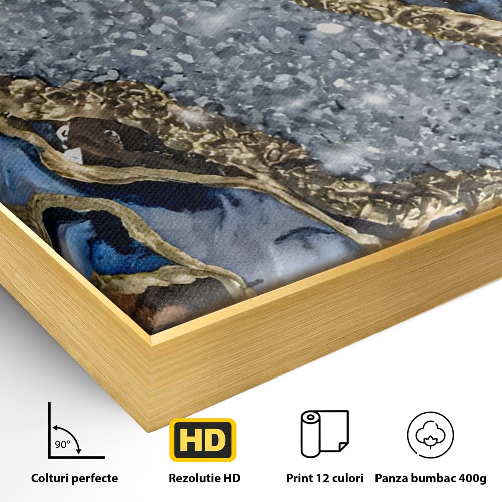Tablou Canvas Premium LuxCanva® A1130, Marmura Albastra , Abstract, Auriu, Colorat, Arta, Culori Vibrante