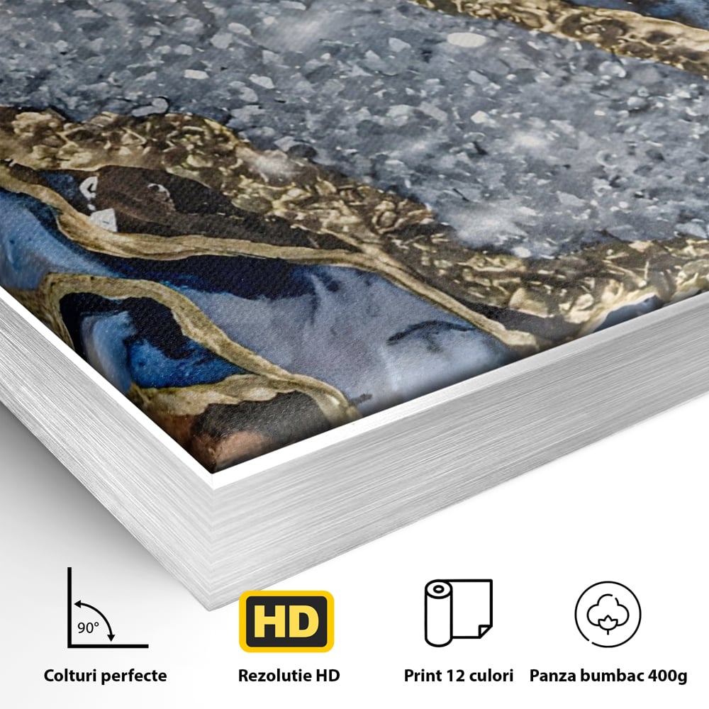 Tablou Canvas Premium LuxCanva® A1130, Marmura Albastra , Abstract, Auriu, Colorat, Arta, Culori Vibrante