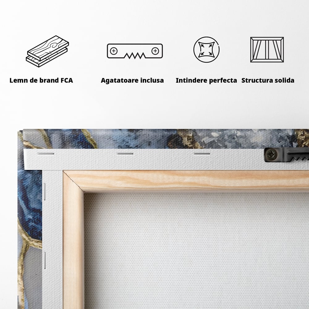 Tablou Canvas Premium LuxCanva® A1130, Marmura Albastra , Abstract, Auriu, Colorat, Arta, Culori Vibrante