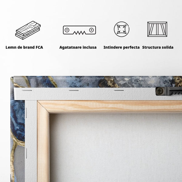 Tablou Canvas Premium LuxCanva® A1130, Marmura Albastra , Abstract, Auriu, Colorat, Arta, Culori Vibrante