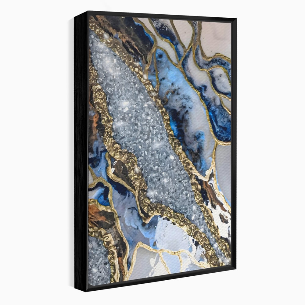 Tablou Canvas Premium LuxCanva® A1130, Marmura Albastra , Abstract, Auriu, Colorat, Arta, Culori Vibrante