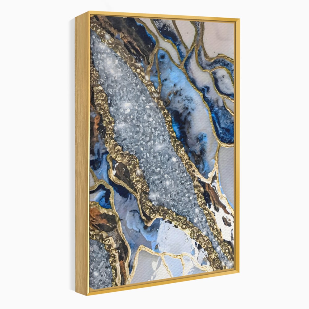 Tablou Canvas Premium LuxCanva® A1130, Marmura Albastra , Abstract, Auriu, Colorat, Arta, Culori Vibrante