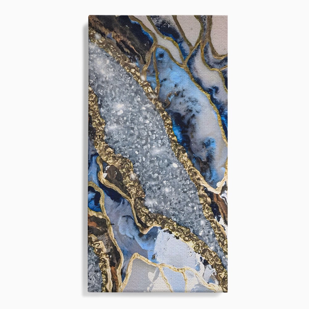 Tablou Canvas Premium LuxCanva® A1130, Marmura Albastra , Abstract, Auriu, Colorat, Arta, Culori Vibrante