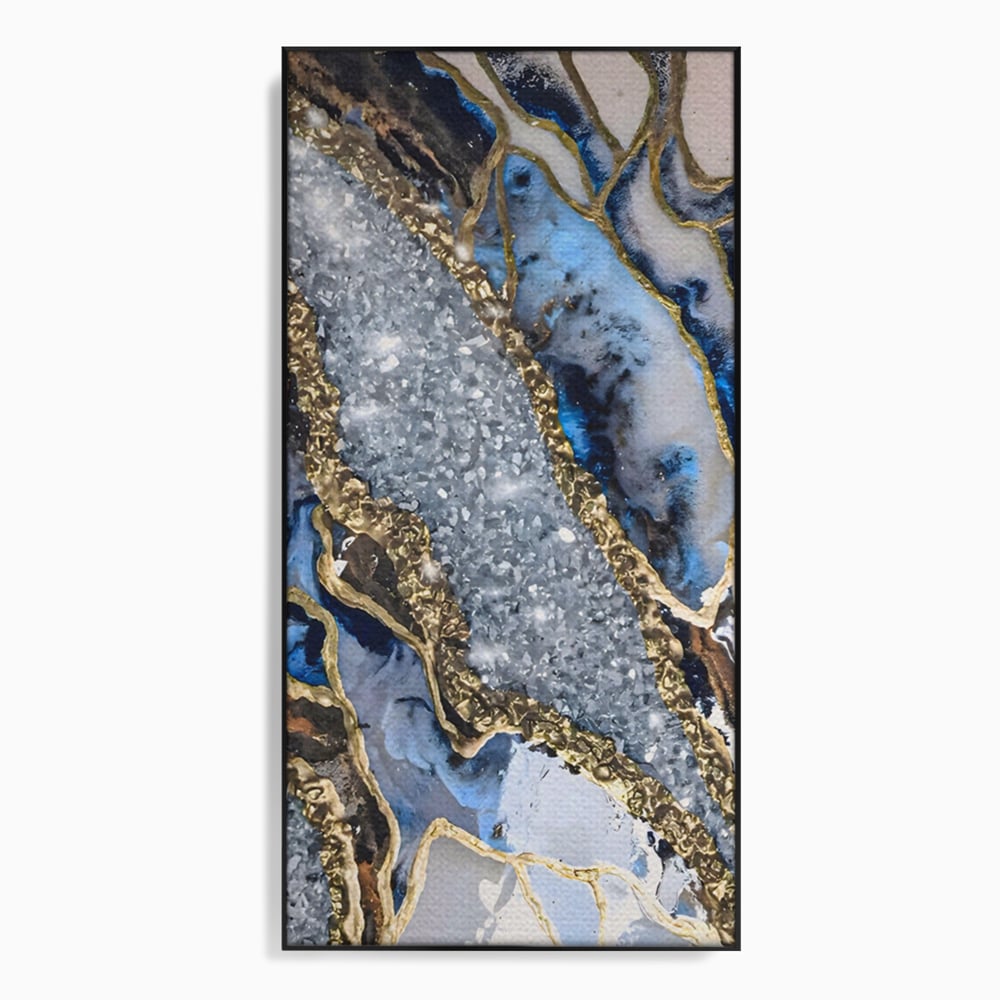 Tablou Canvas Premium LuxCanva® A1130, Marmura Albastra , Abstract, Auriu, Colorat, Arta, Culori Vibrante