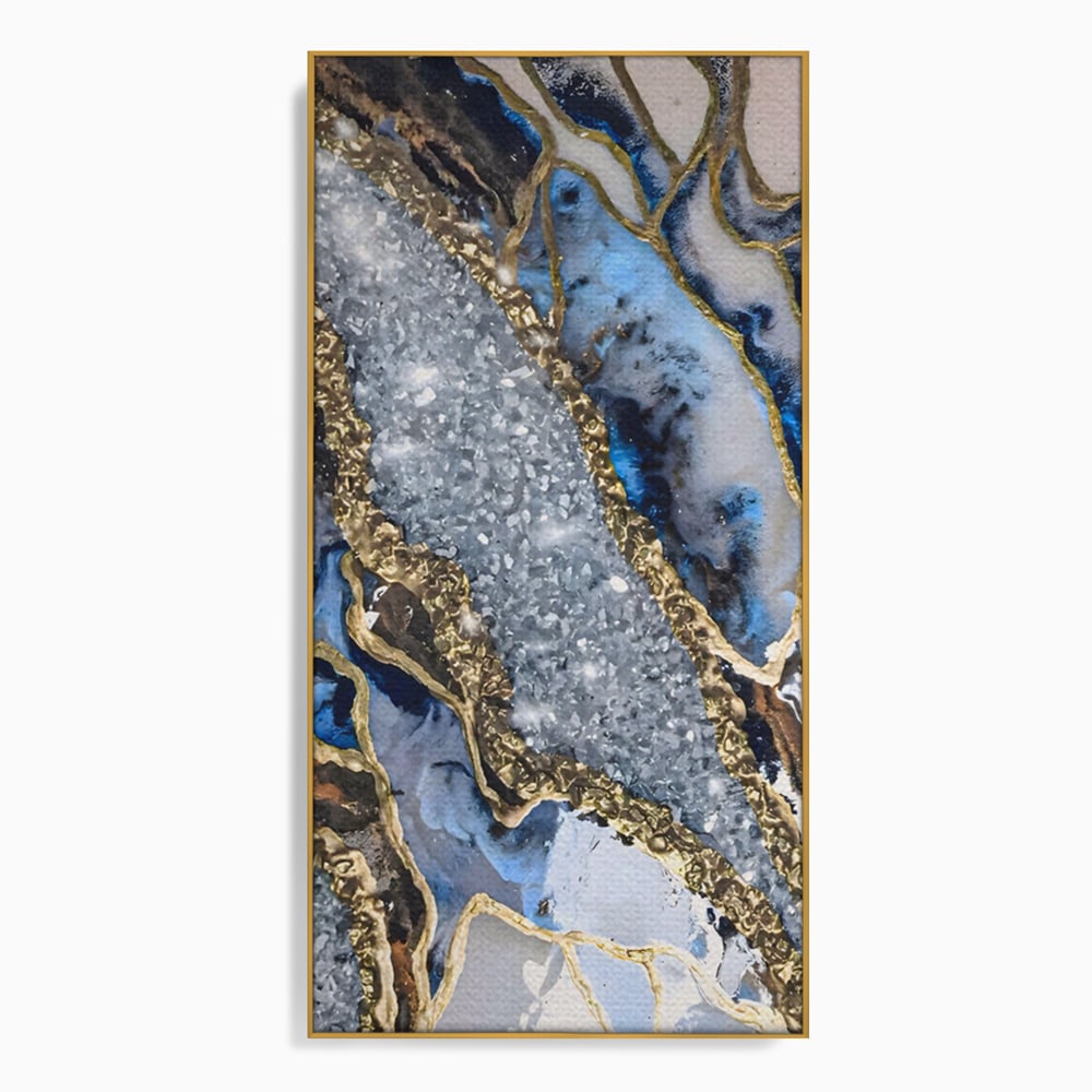 Tablou Canvas Premium LuxCanva® A1130, Marmura Albastra , Abstract, Auriu, Colorat, Arta, Culori Vibrante