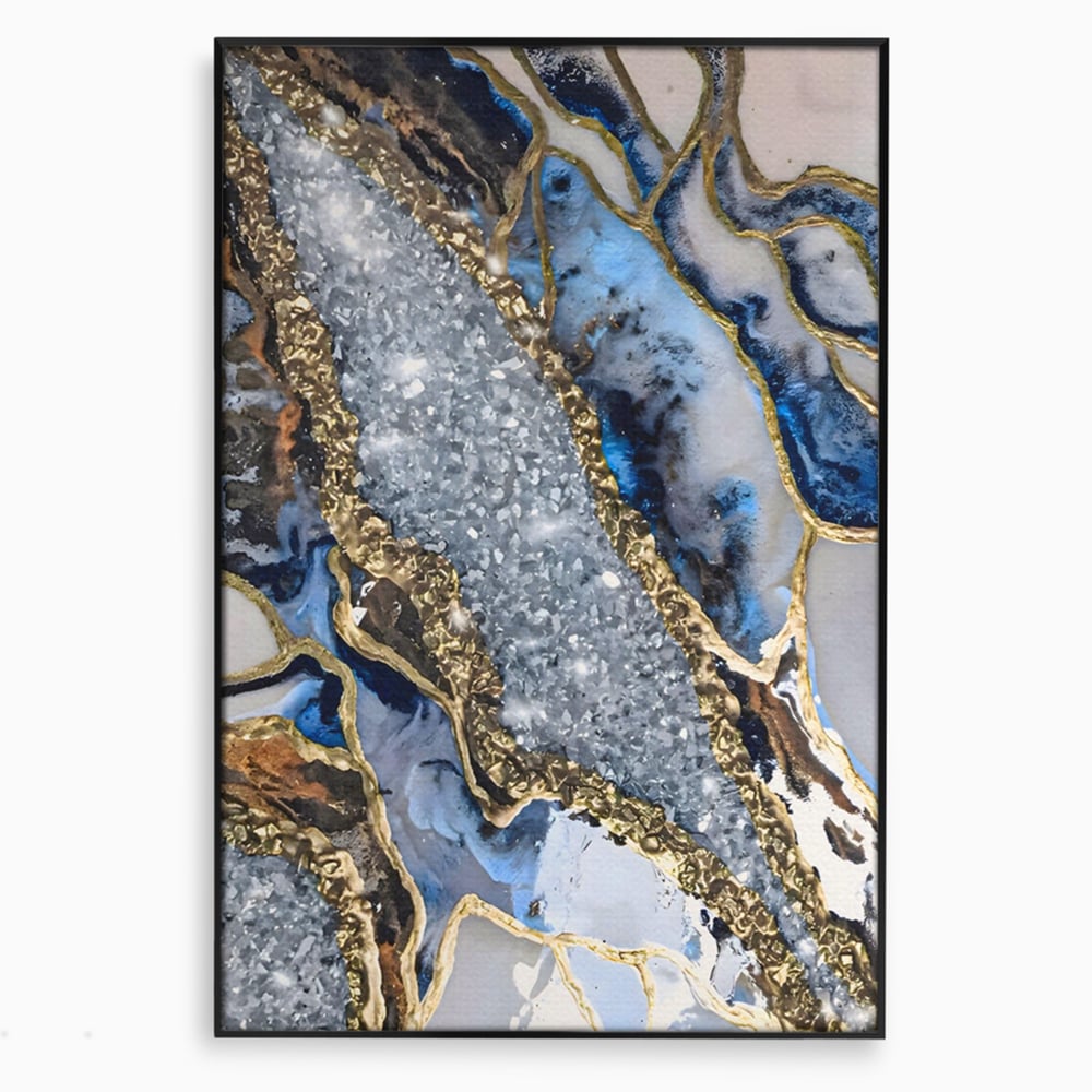 Tablou Canvas Premium LuxCanva® A1130, Marmura Albastra , Abstract, Auriu, Colorat, Arta, Culori Vibrante