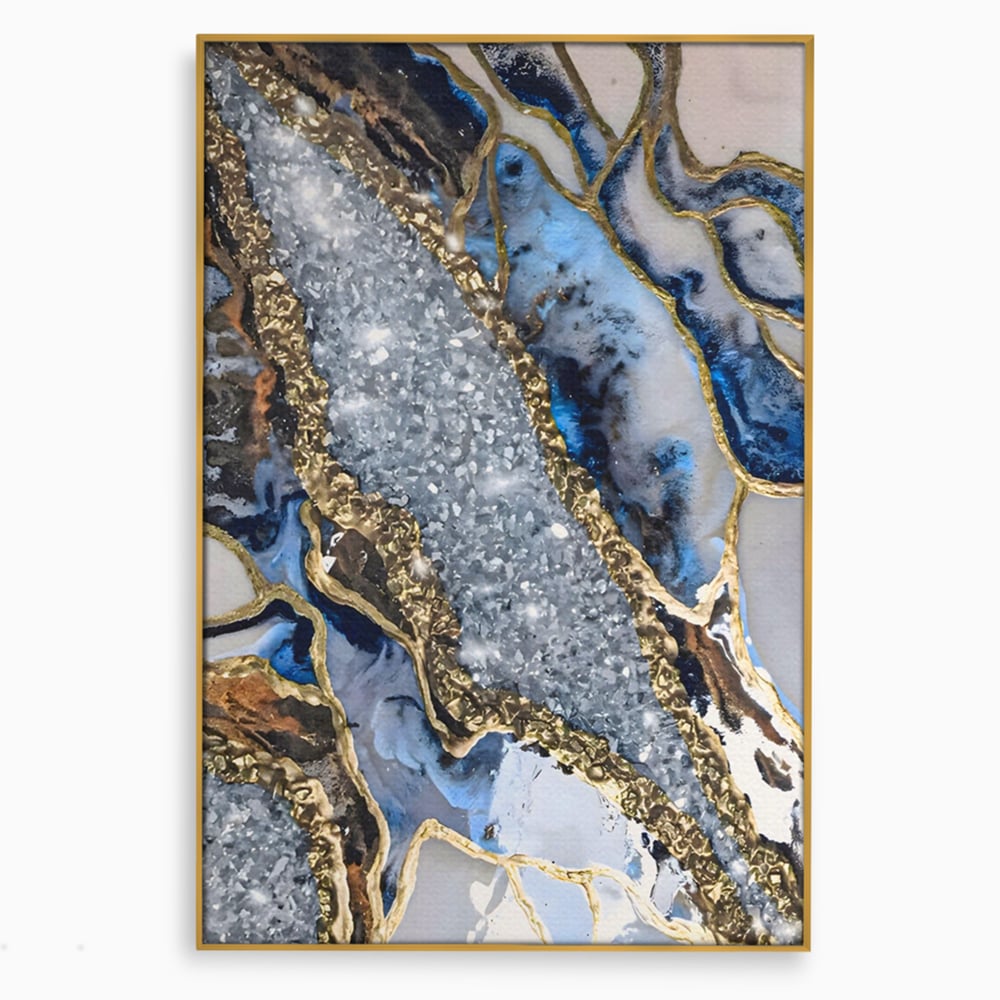 Tablou Canvas Premium LuxCanva® A1130, Marmura Albastra , Abstract, Auriu, Colorat, Arta, Culori Vibrante