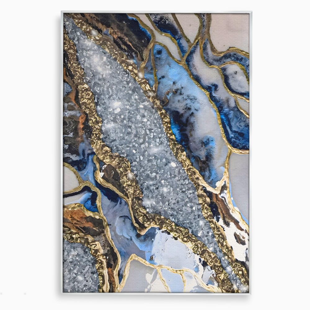 Tablou Canvas Premium LuxCanva® A1130, Marmura Albastra , Abstract, Auriu, Colorat, Arta, Culori Vibrante