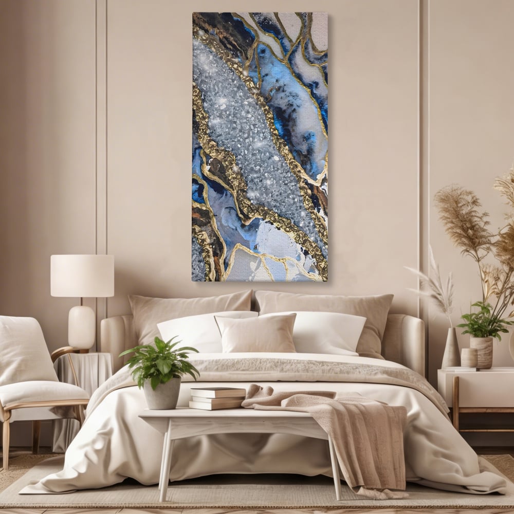 Tablou Canvas Premium LuxCanva® A1130, Marmura Albastra , Abstract, Auriu, Colorat, Arta, Culori Vibrante