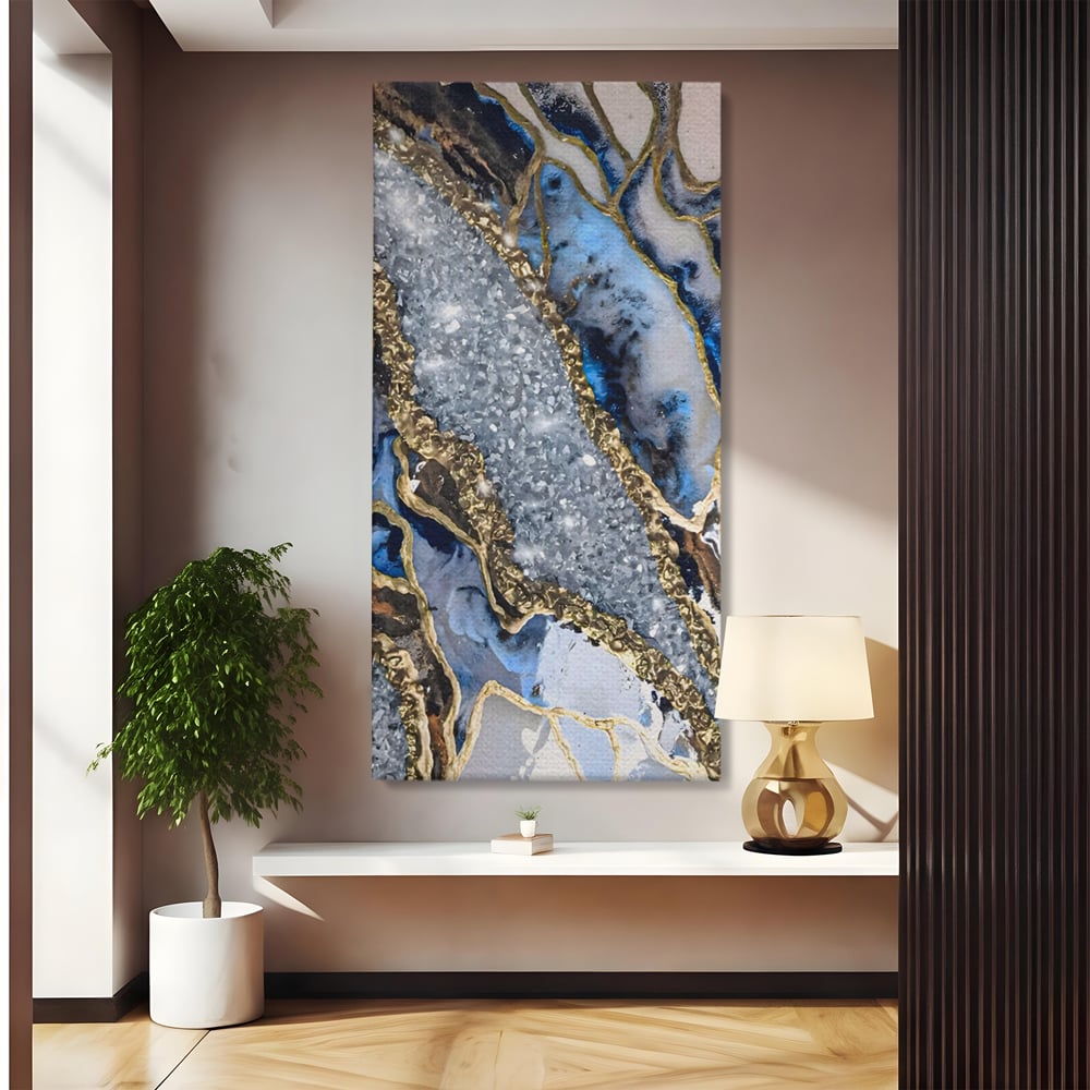 Tablou Canvas Premium LuxCanva® A1130, Marmura Albastra , Abstract, Auriu, Colorat, Arta, Culori Vibrante