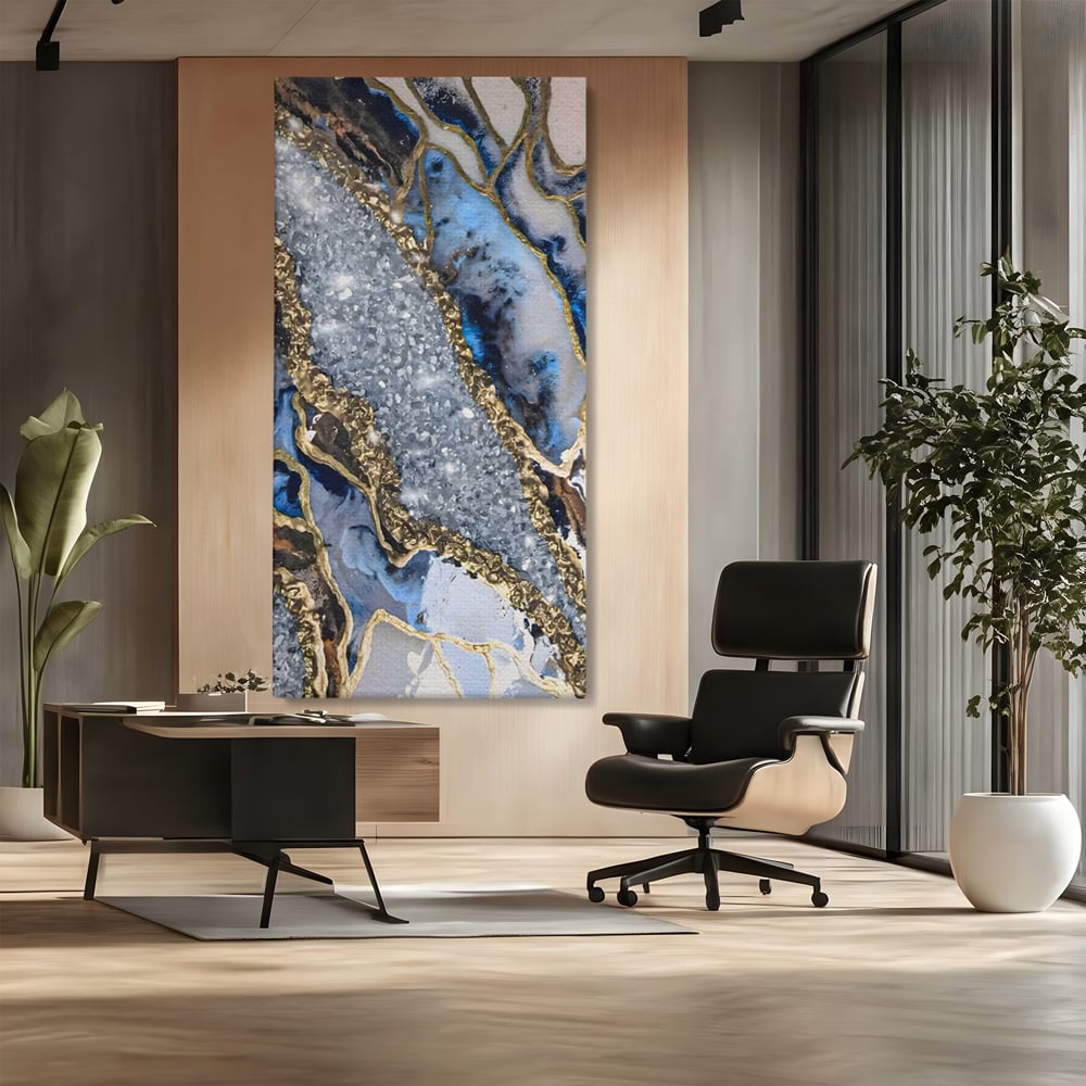 Tablou Canvas Premium LuxCanva® A1130, Marmura Albastra , Abstract, Auriu, Colorat, Arta, Culori Vibrante