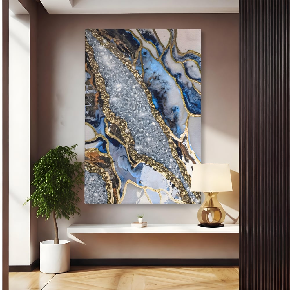 Tablou Canvas Premium LuxCanva® A1130, Marmura Albastra , Abstract, Auriu, Colorat, Arta, Culori Vibrante