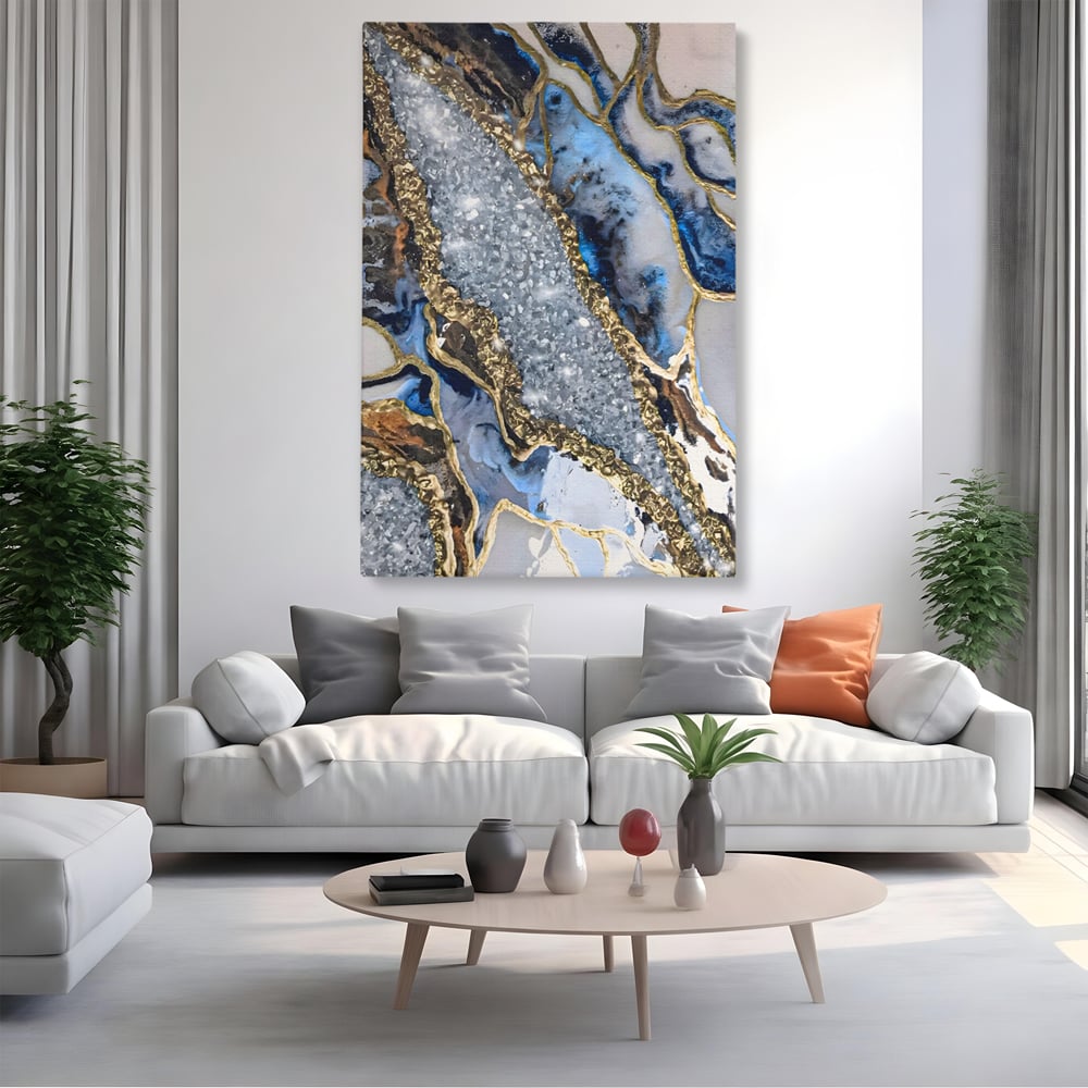 Tablou Canvas Premium LuxCanva® A1130, Marmura Albastra , Abstract, Auriu, Colorat, Arta, Culori Vibrante