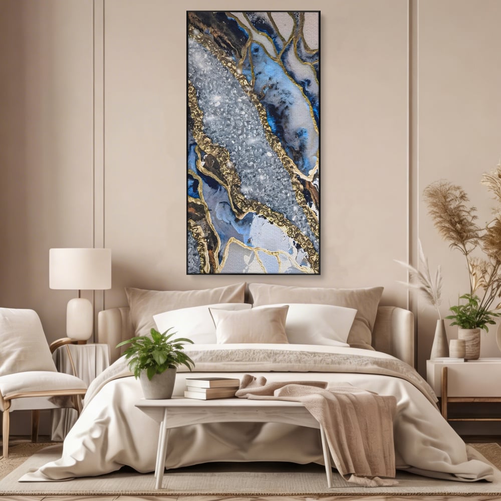 Tablou Canvas Premium LuxCanva® A1130, Marmura Albastra , Abstract, Auriu, Colorat, Arta, Culori Vibrante