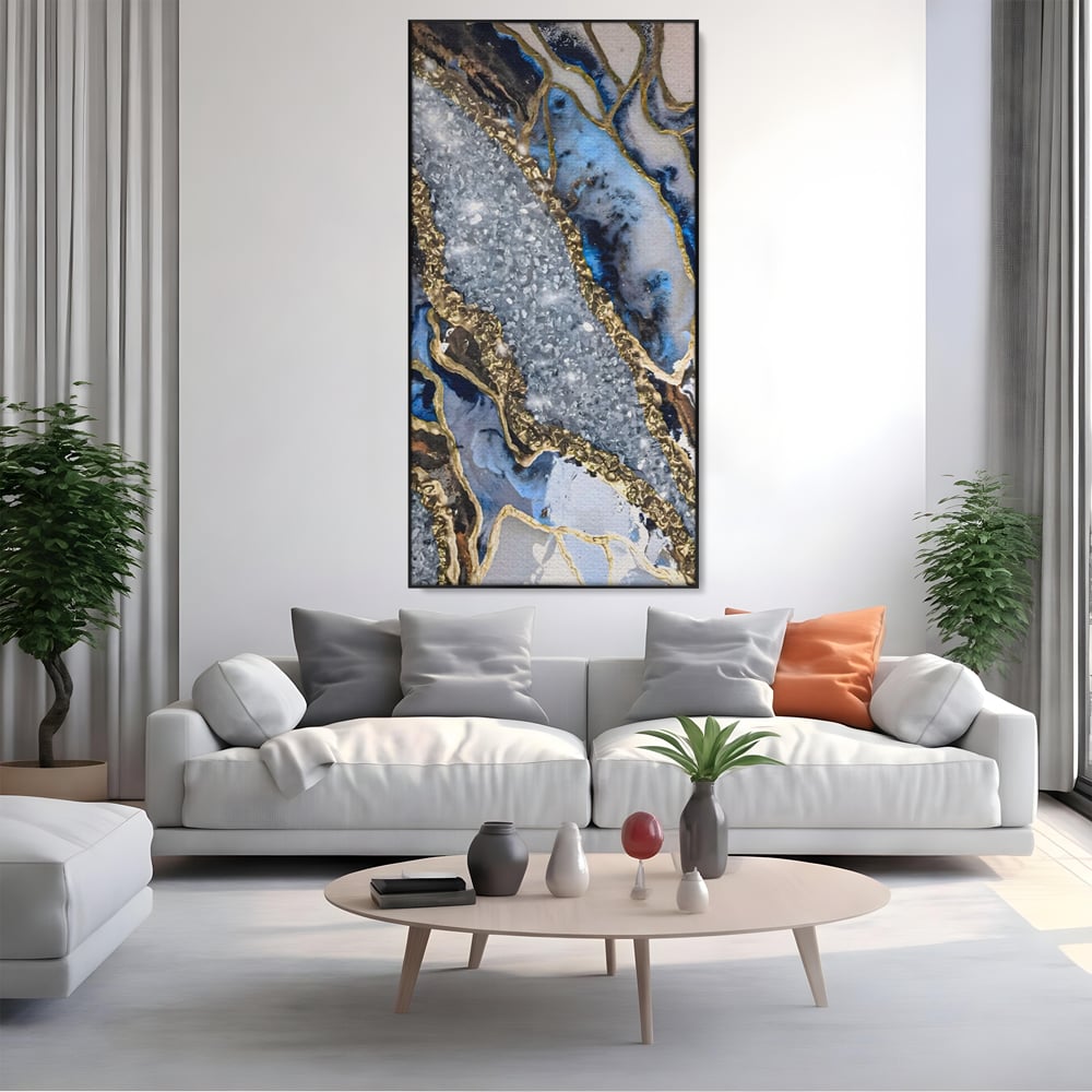 Tablou Canvas Premium LuxCanva® A1130, Marmura Albastra , Abstract, Auriu, Colorat, Arta, Culori Vibrante