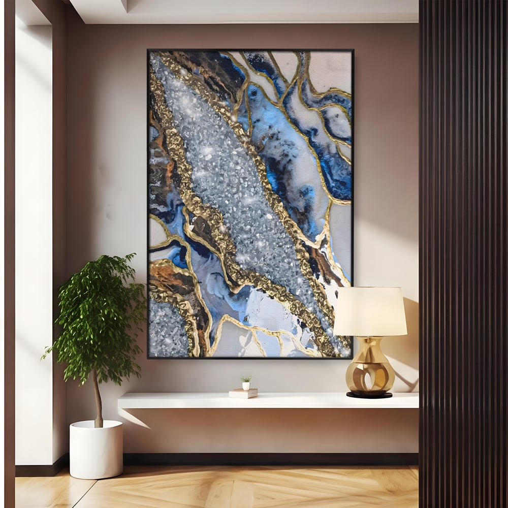 Tablou Canvas Premium LuxCanva® A1130, Marmura Albastra , Abstract, Auriu, Colorat, Arta, Culori Vibrante