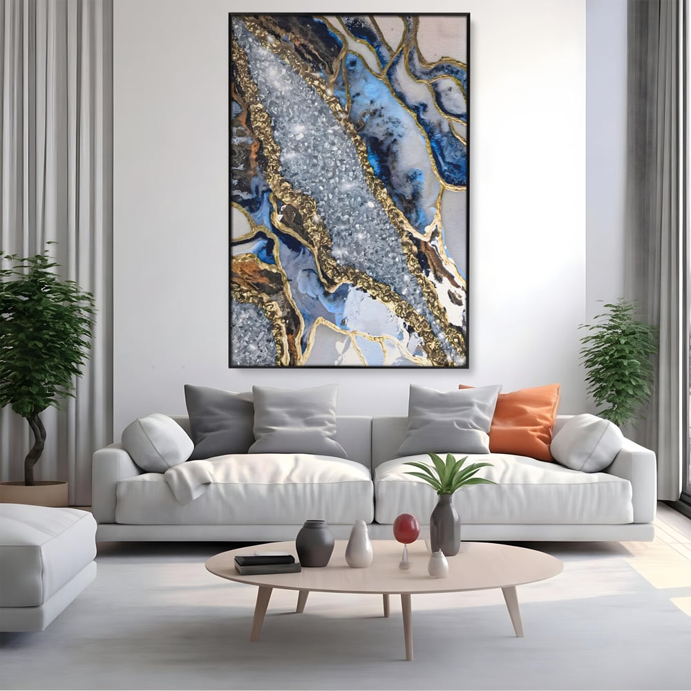 Tablou Canvas Premium LuxCanva® A1130, Marmura Albastra , Abstract, Auriu, Colorat, Arta, Culori Vibrante