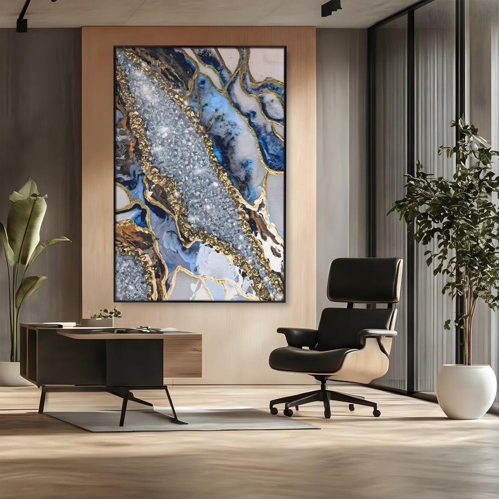 Tablou Canvas Premium LuxCanva® A1130, Marmura Albastra , Abstract, Auriu, Colorat, Arta, Culori Vibrante
