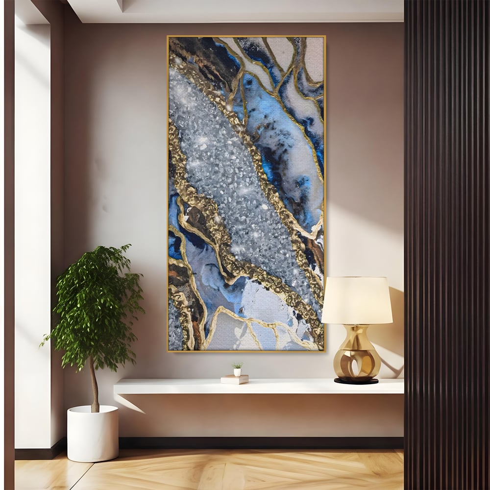 Tablou Canvas Premium LuxCanva® A1130, Marmura Albastra , Abstract, Auriu, Colorat, Arta, Culori Vibrante