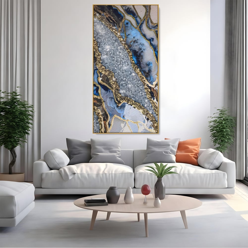 Tablou Canvas Premium LuxCanva® A1130, Marmura Albastra , Abstract, Auriu, Colorat, Arta, Culori Vibrante