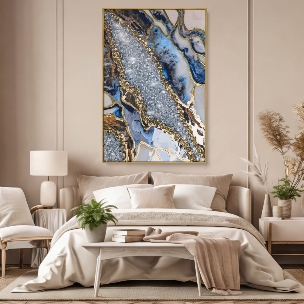 Tablou Canvas Premium LuxCanva® A1130, Marmura Albastra , Abstract, Auriu, Colorat, Arta, Culori Vibrante