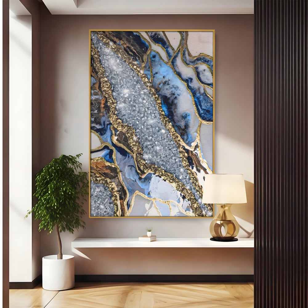 Tablou Canvas Premium LuxCanva® A1130, Marmura Albastra , Abstract, Auriu, Colorat, Arta, Culori Vibrante