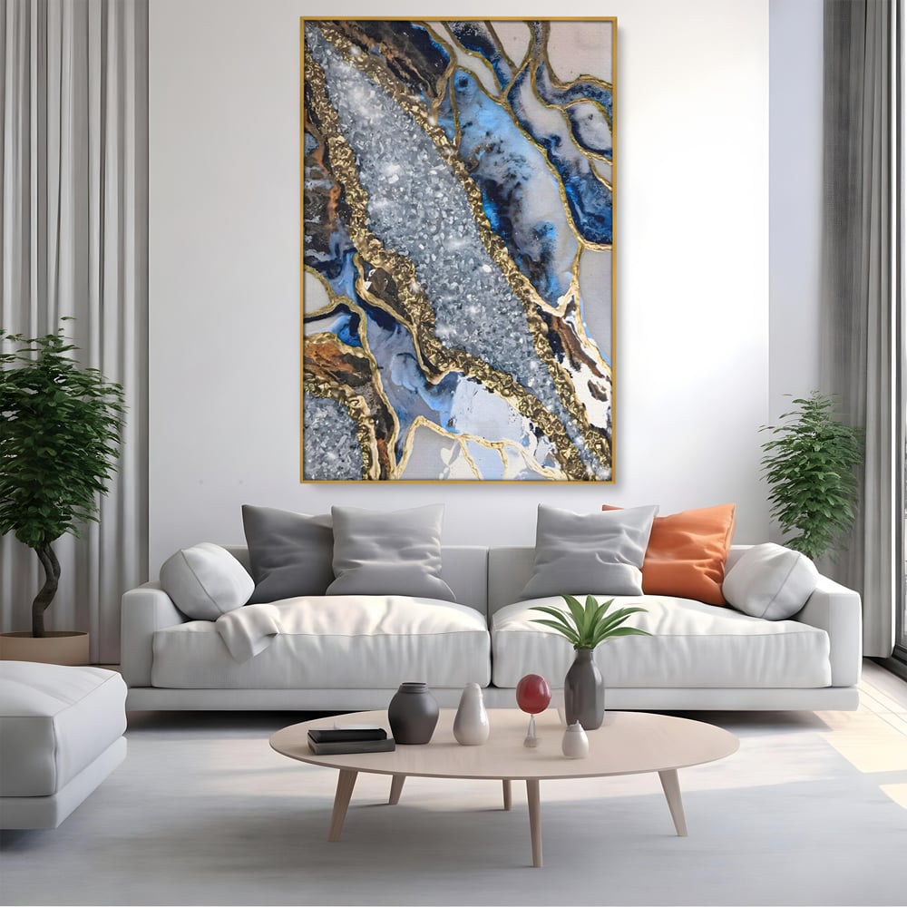 Tablou Canvas Premium LuxCanva® A1130, Marmura Albastra , Abstract, Auriu, Colorat, Arta, Culori Vibrante