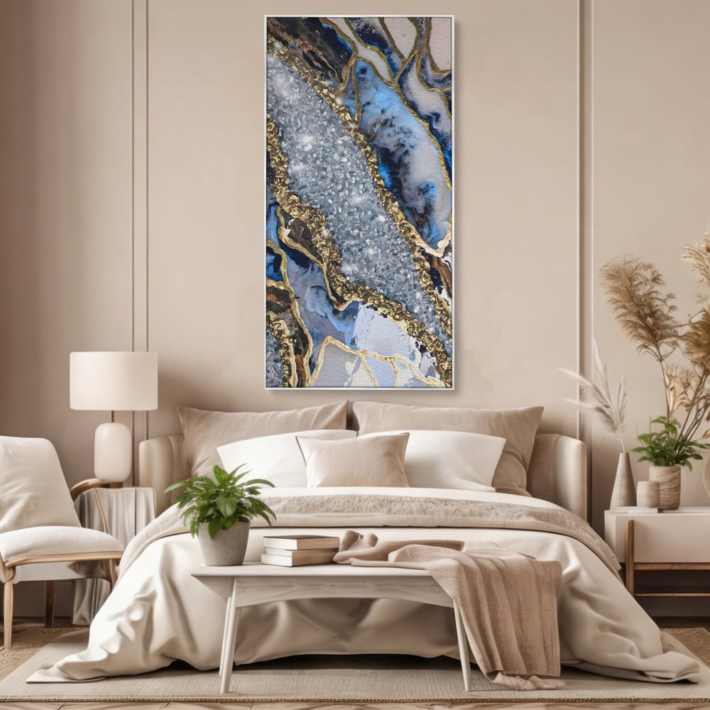 Tablou Canvas Premium LuxCanva® A1130, Marmura Albastra , Abstract, Auriu, Colorat, Arta, Culori Vibrante