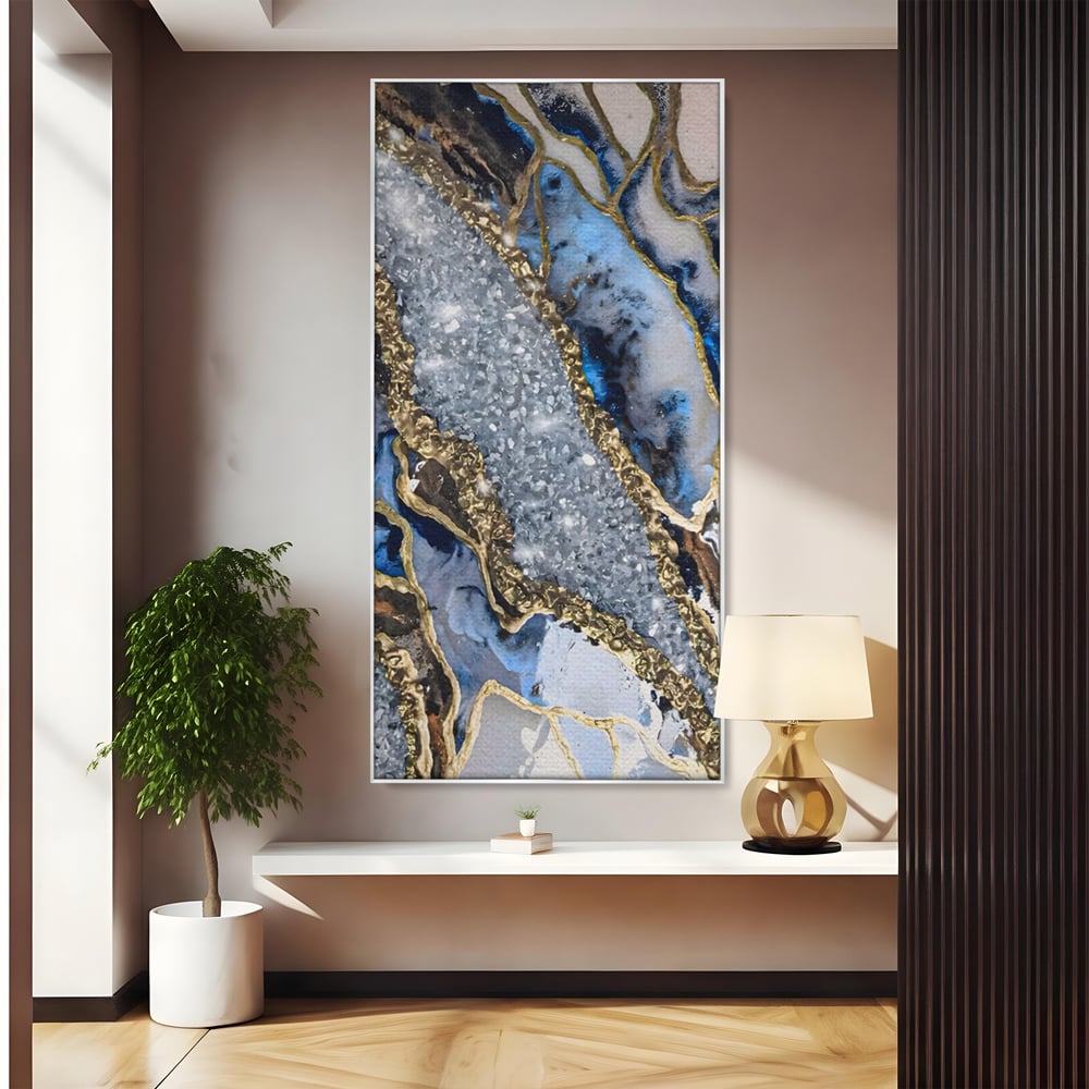Tablou Canvas Premium LuxCanva® A1130, Marmura Albastra , Abstract, Auriu, Colorat, Arta, Culori Vibrante