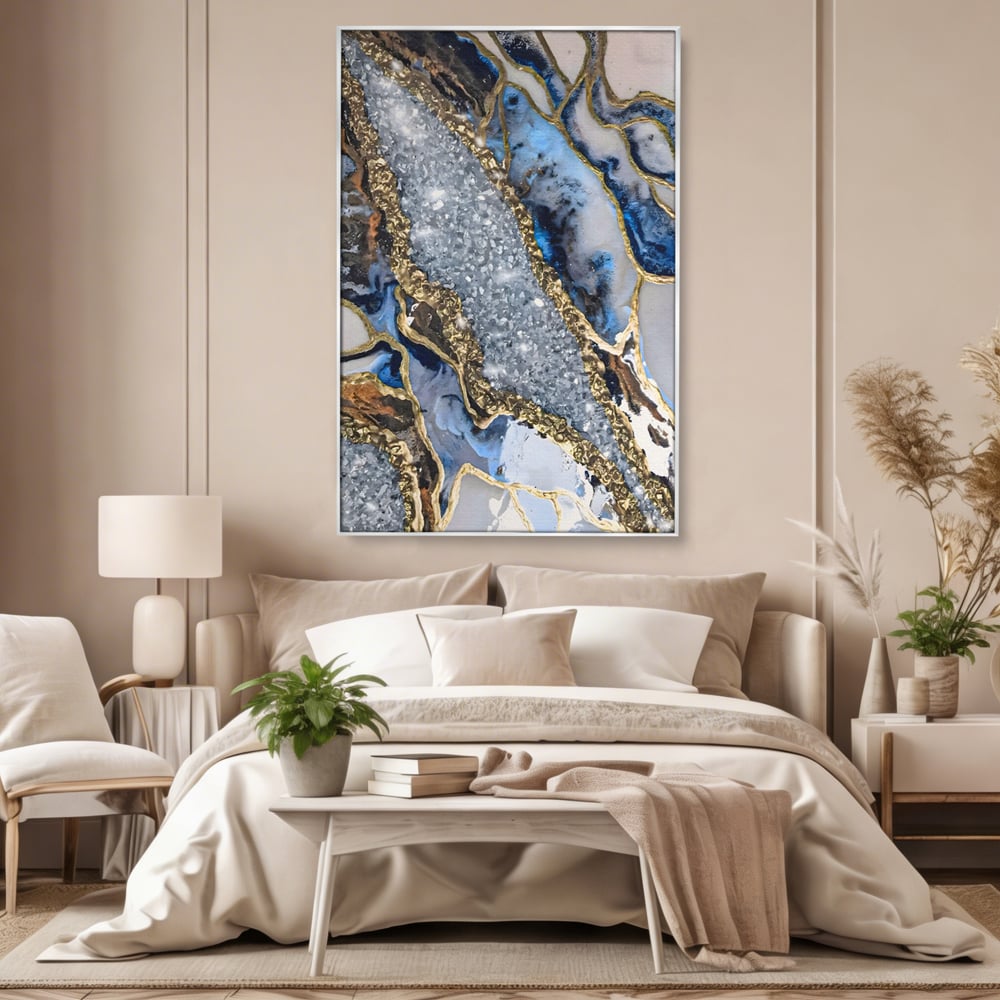 Tablou Canvas Premium LuxCanva® A1130, Marmura Albastra , Abstract, Auriu, Colorat, Arta, Culori Vibrante