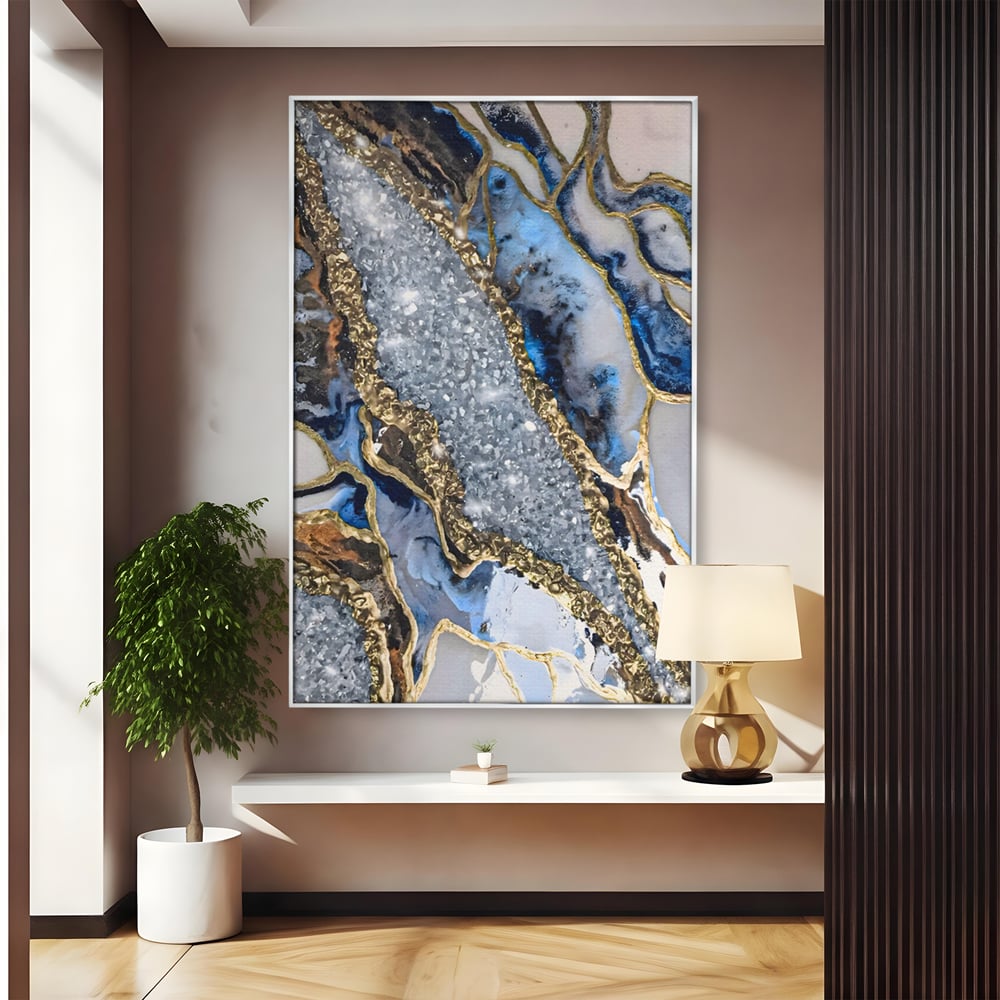 Tablou Canvas Premium LuxCanva® A1130, Marmura Albastra , Abstract, Auriu, Colorat, Arta, Culori Vibrante