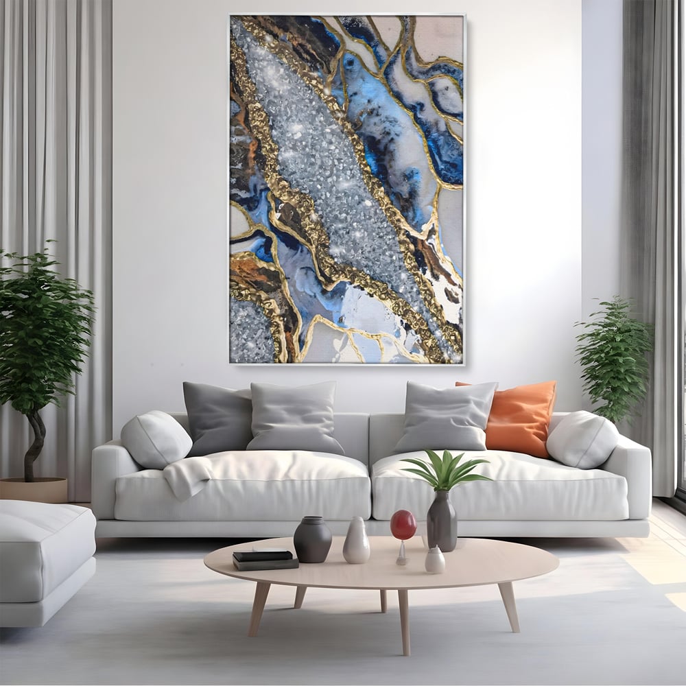 Tablou Canvas Premium LuxCanva® A1130, Marmura Albastra , Abstract, Auriu, Colorat, Arta, Culori Vibrante