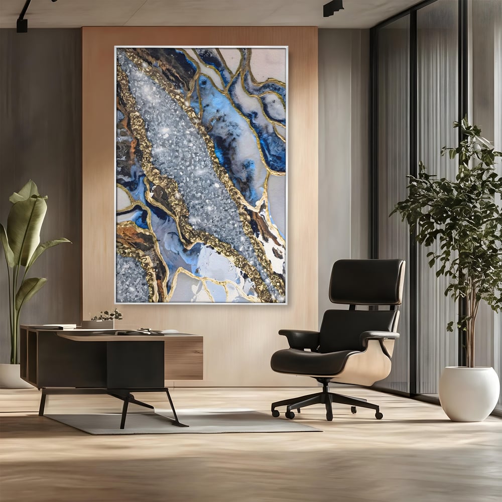 Tablou Canvas Premium LuxCanva® A1130, Marmura Albastra , Abstract, Auriu, Colorat, Arta, Culori Vibrante